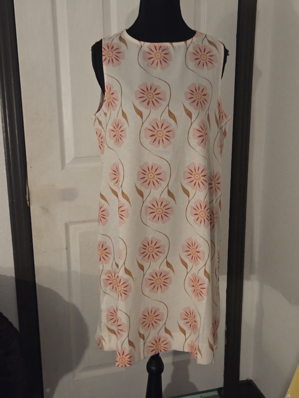 Sleeveless Cream Mini Dress with Pink Floral Print